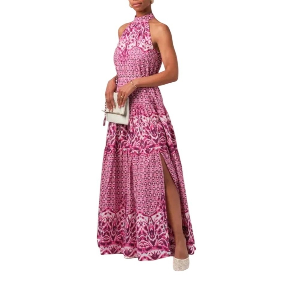 Calypso St Barth Brigitte Batik Magenta Print Maxi Dress Medium